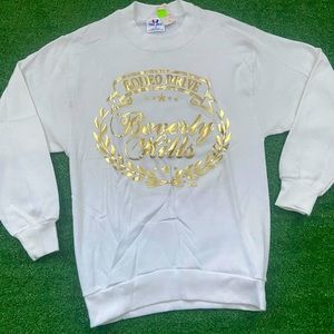 NWT Vintage Mens Small White Beverly Hills Rodeo Drive Crewneck Sweatshirt